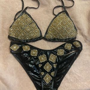 Leather Manish Vaid 2 piece bikini swimsuit